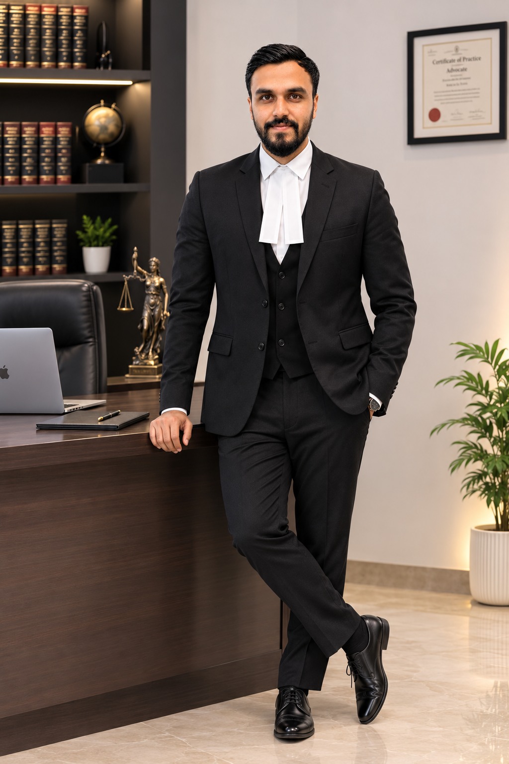 Advocate Karan Joshi in black advocate coat and white shirt